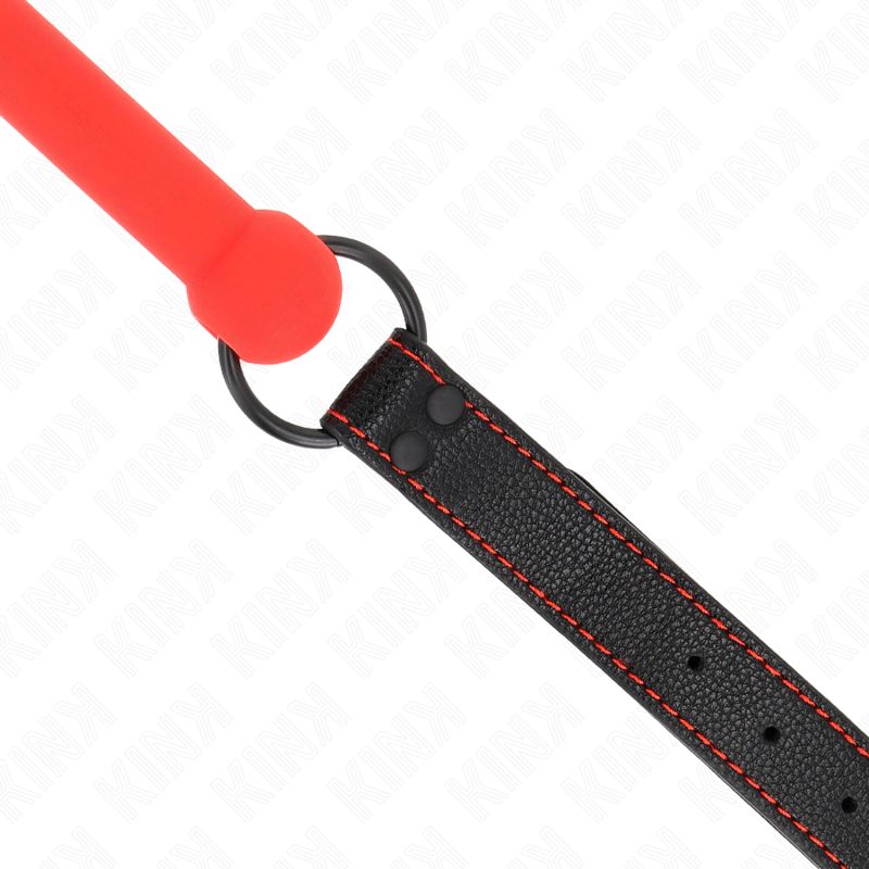 KINK - GAG EN OS AVEC SANGLE EN CUIRETTE ROUGE AJUSTABLE 41-57 CM