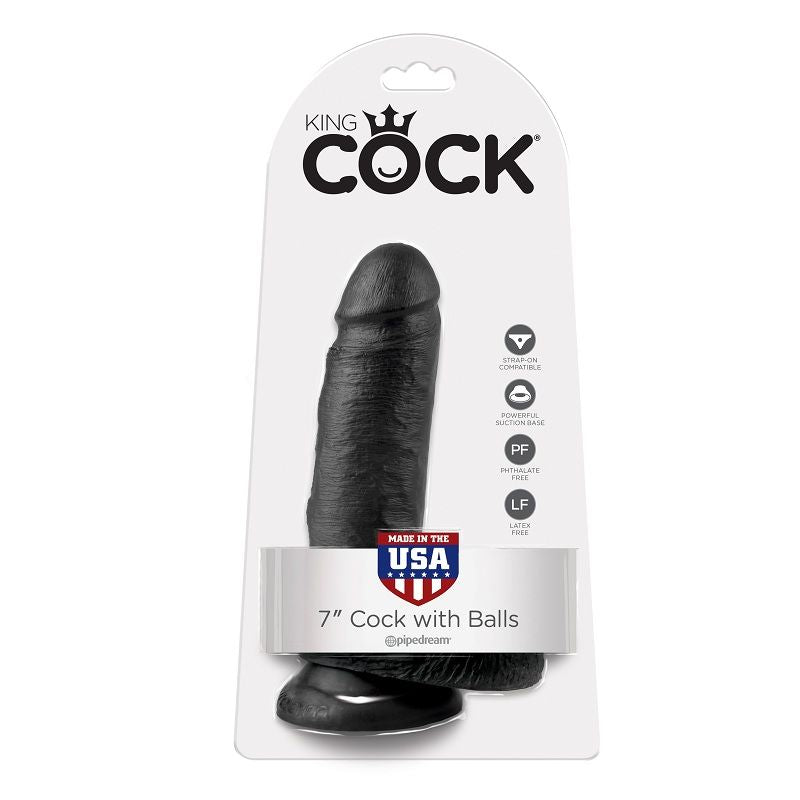 KING COCK - 7 GODE NOIR AVEC BOULES 17,8 CM