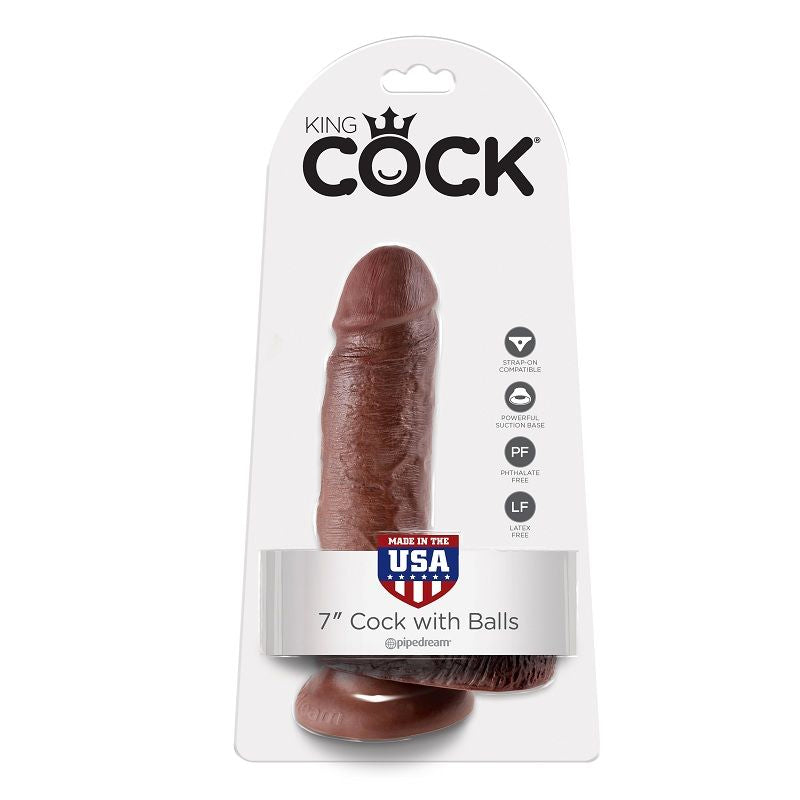 KING COCK - 7 GODE MARRON AVEC BOULES 17,8 CM