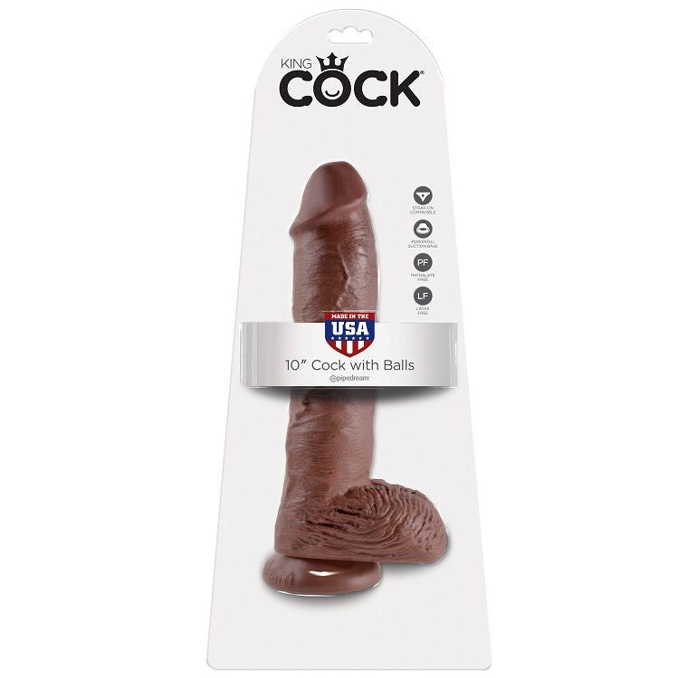 KING COCK - 10 GODE MARRON AVEC BOULES 25.4 CM