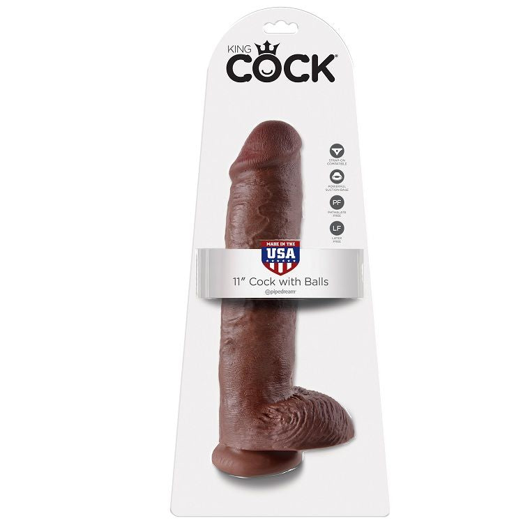 KING COCK - 11 GODE MARRON AVEC BOULES 28 CM