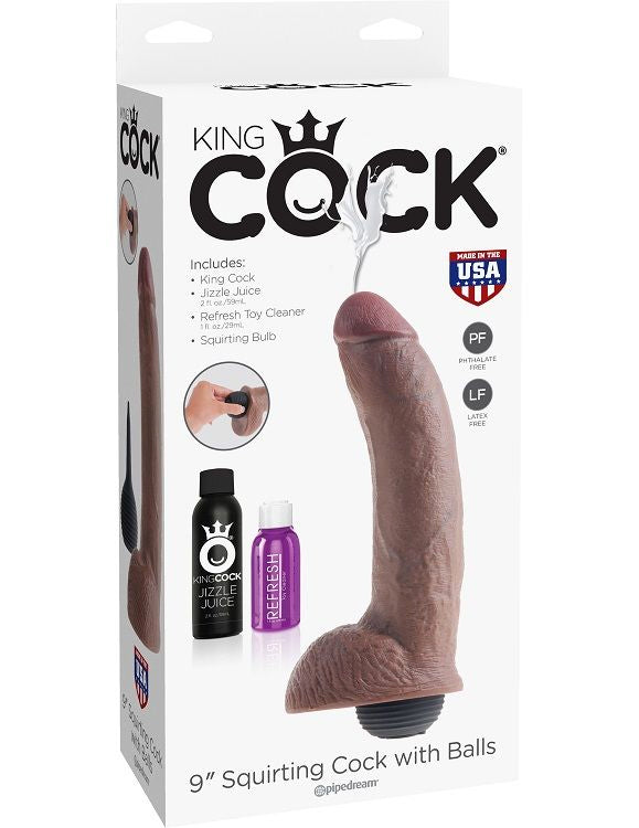 KING COCK - PÉNIS EJACULATEUR RÉALISTE MARRON 22.86 CM