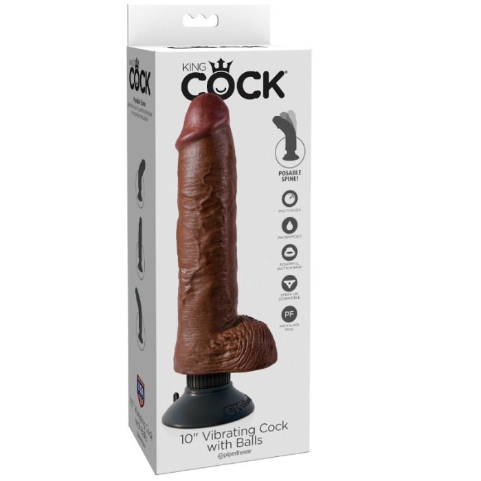 KING COCK - GODE VIBRATEUR AVEC TESTICULES 25.5 CM COULEUR MARRON