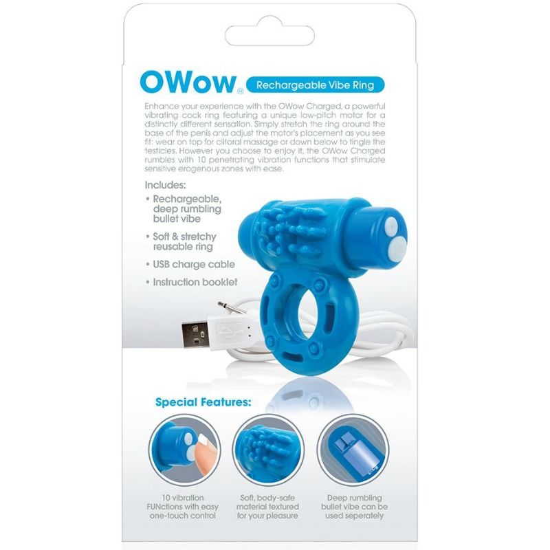 SCREAMING O - ANNEAU PÉNIEN VIBREUR WOW RECHARGEABLE BLEU