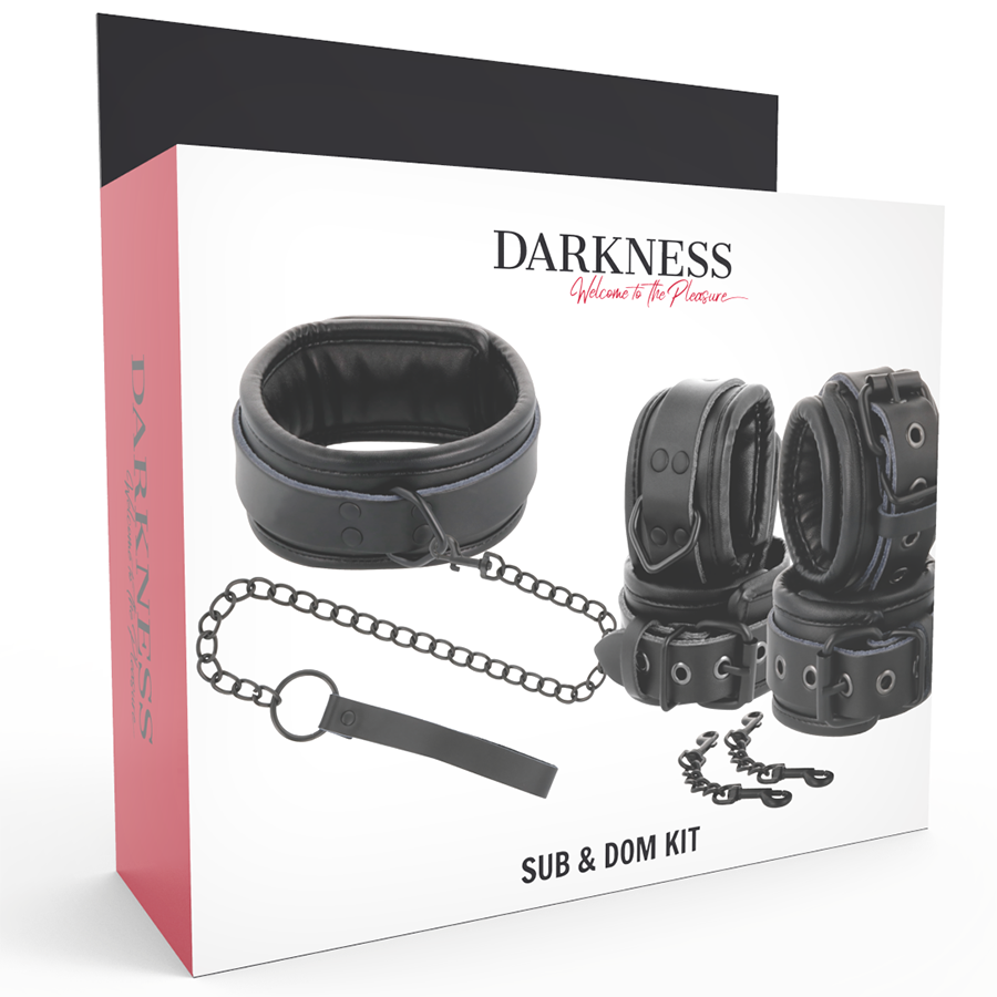 DARKNESS - MENOTTES ET COLLIER EN CUIR NOIR