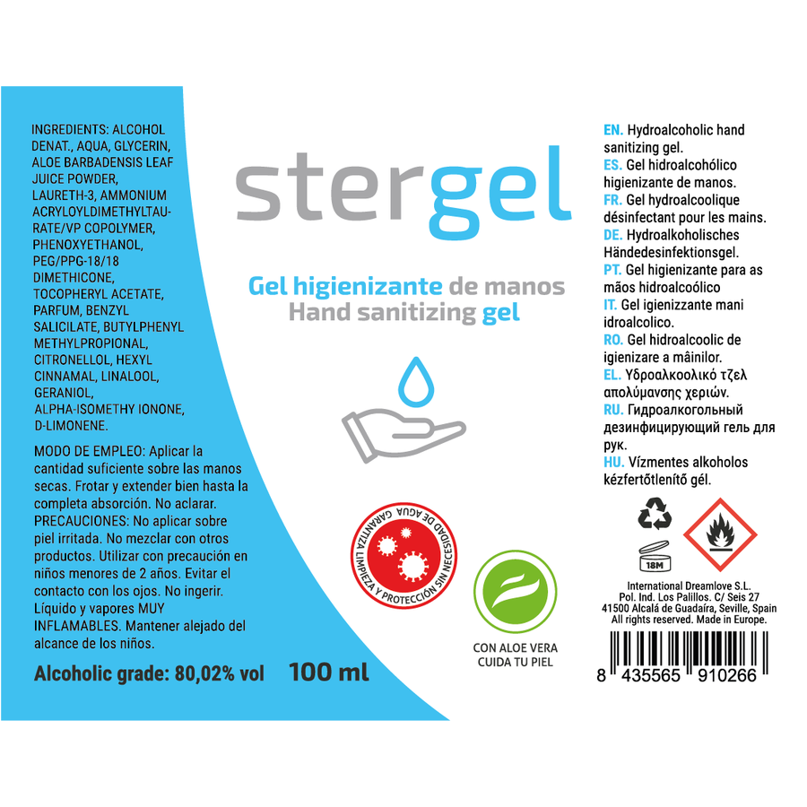 STERGEL - HYDROALCOHOLIC HAND SANITIZING GEL ALOE VERA 100ML