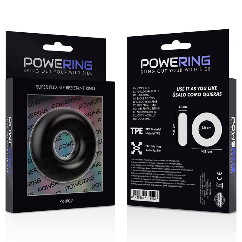 POWERING - ANILLO PARA EL PENE SUPER FLEXIBLE Y RESISTENTE 4.5CM NEGRO