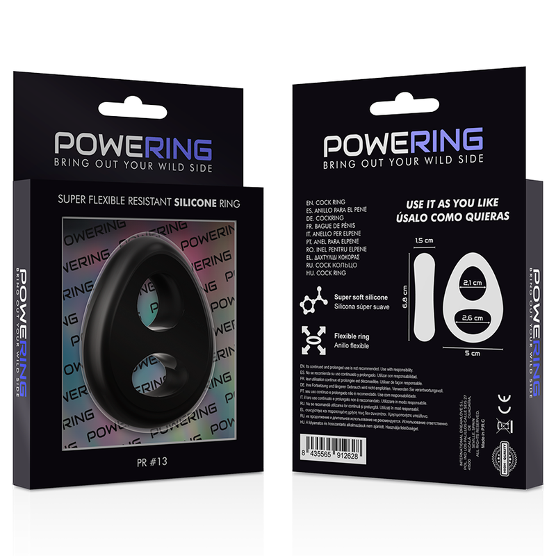 POWERING - ANNEAU PÉNIS ET TESTICULES SUPER FLEXIBLE ET RÉSISTANT PR13 NOIR